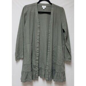 PureJill Women’s 100% Linen Cardigan Duster with Ruffles & Pockets Sz XS P PO-Ex